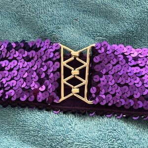 Womens Elastic Waist Belt Sequins Decor Metal Interlock Buckle. Beautiful Purple